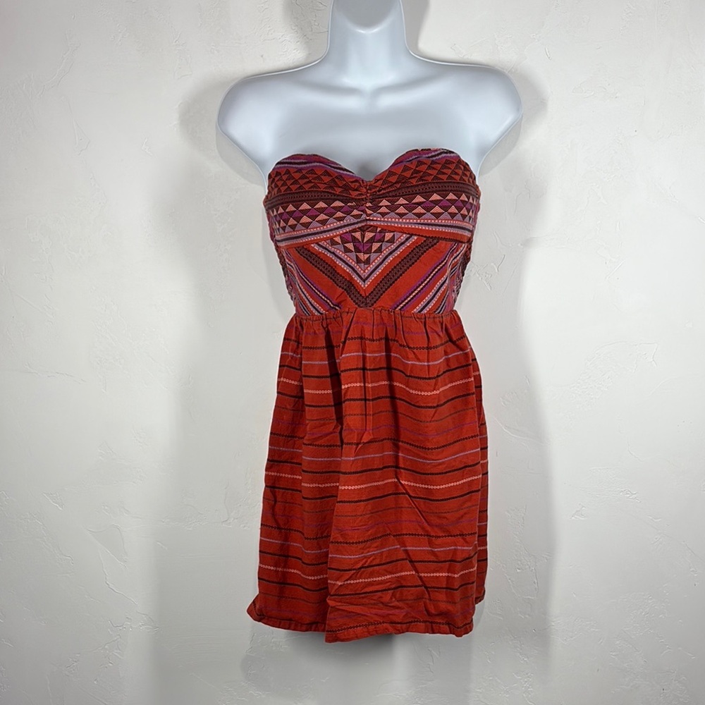 Roxy Strapless Red Patterned Dress Size Medium - image 1